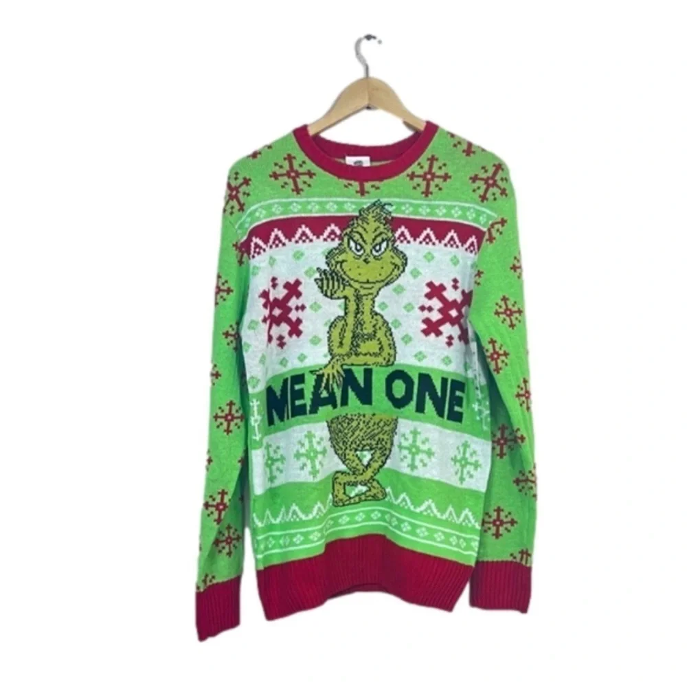 Christmas Ugly Grinch Mean One Crew Neck Sweater Size L Green NWT - Picture 1 of 6